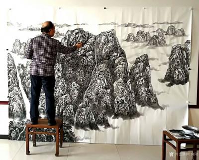 叶向阳日记-翰墨颂中华:《泰山雄风》。近日在元汉大厦用了一周时间精心创作完成此画。并赋诗一首【图1】