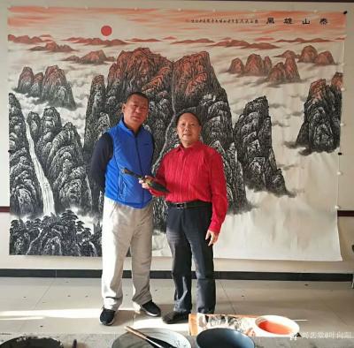 叶向阳日记-翰墨颂中华:《泰山雄风》。近日在元汉大厦用了一周时间精心创作完成此画。并赋诗一首【图7】