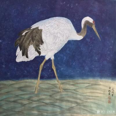 汪林日记-工笔花鸟画新作《仙鹤》一幅，整体及局部图，尺寸66×66cm，请欣赏【图2】