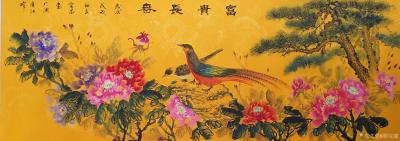 胡宝成日记-国画花鸟画《富贵长春》，小六尺
第一次在佛教黄上画牡丹本人觉得效果很不错显得高【图2】