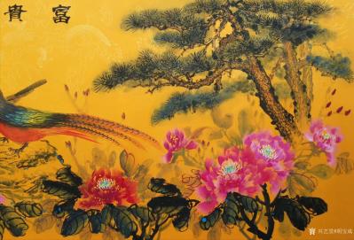 胡宝成日记-国画花鸟画《富贵长春》，小六尺
第一次在佛教黄上画牡丹本人觉得效果很不错显得高【图3】