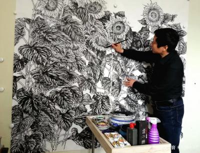 王立军日记-大尺寸国画《向日葵》，创作中【图2】