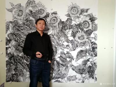 王立军日记-大尺寸国画《向日葵》，创作中【图3】