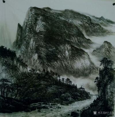 于立江日记-国画山水《溪山月色》刚出锅，一米斗方。【图1】