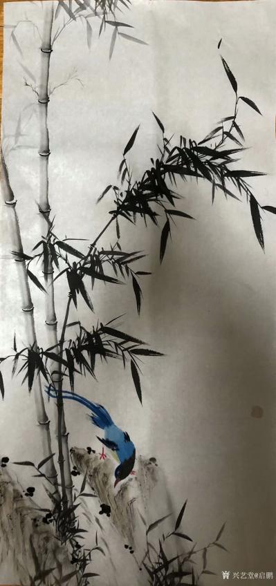 启鹏日记-新完工花鸟画《竹》三幅，还没落款的作品也就是半成品。感谢我的老朋，省书协副主席，【图4】