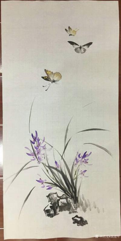 魏建军日记-新创作了国画《醉蝶图》，《兰蝶舞》，尺寸45*95，蝶舞翩翩，兰叶随风应和，一派【图2】