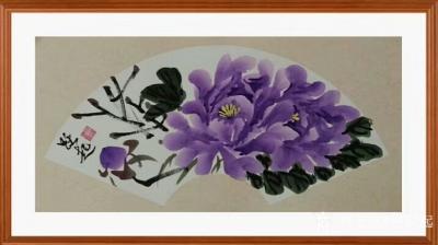 何跃起日记-国画牡丹扇面3幅，附上墙效果图，家庭有画，氛围完全不同了，艺术品家装的时代来临。【图3】