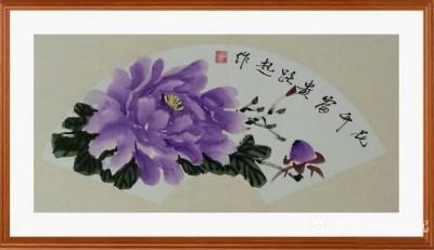 何跃起日记-国画牡丹扇面3幅，附上墙效果图，家庭有画，氛围完全不同了，艺术品家装的时代来临。【图5】