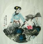 于波日志-国画人物画《休闲时光》小品系列。《莲出碧波分外嫣》《瑞犬解人【图1】