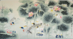 韩梅日志-工笔花鸟画《荷塘戏鸭图》完工，六尺整张，配整体图和局部图，供【图1】