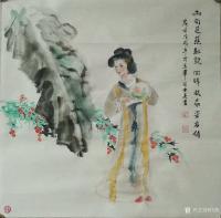 艺术家任燕日记:国画人物画新作《雨打芭蕉红艳，回眸扶扇姿容俏》，供君欣赏【图0】
