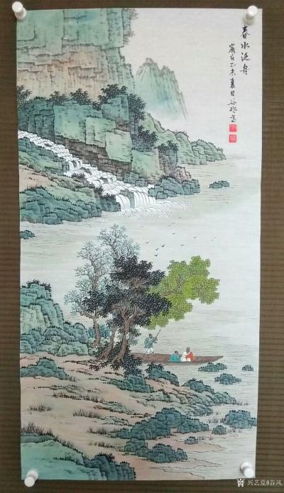 谷风日记-晒一组6幅风格近似的国画山水画《春江泛舟》《春江渔乐》《春风得意》《山泉松风》【图6】