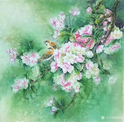 刘慧敏日记-炎炎夏日，需要一丝清凉，绿色底调的花鸟画，希望能带给你清爽。分享四尺斗方精品花鸟【图1】