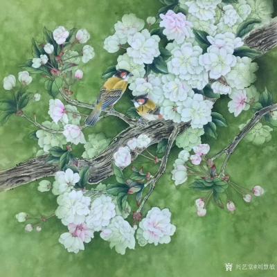 刘慧敏日记-炎炎夏日，需要一丝清凉，绿色底调的花鸟画，希望能带给你清爽。分享四尺斗方精品花鸟【图4】