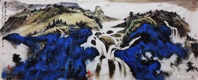 张近生日记-泼墨泼彩山水画《春 雨 一 夜 水 争 流 》，今日完成 ，尺寸（168cmx7【图3】