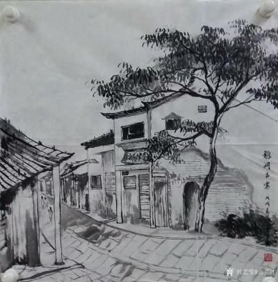 张喜才日记-写生作品，山水画《龙湖古寨》。【图1】