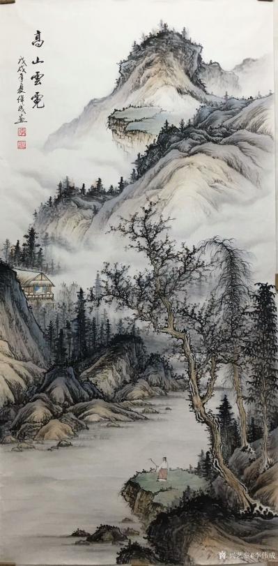 李伟成日记-国画山水画仿古风格作品《高山云霓》《翠壁依空》《远崖瀑影》《松吟万壑》《千山积翠【图2】