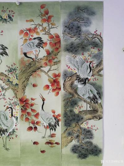 胡记领日记-工笔绘画，走进万家。四屏风:春,夏,秋,冬，松鹤延年。30x139cm【图2】