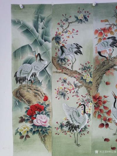 胡记领日记-工笔绘画，走进万家。四屏风:春,夏,秋,冬，松鹤延年。30x139cm【图3】
