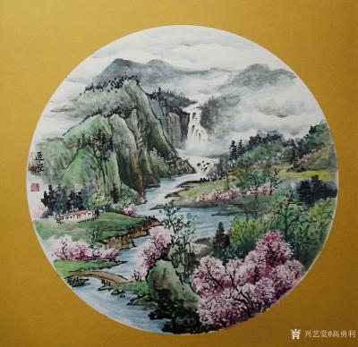 高勇利日记-国画山水画《春夏秋冬》，朋友定制的一套，50*50卡紙圓光。【图1】