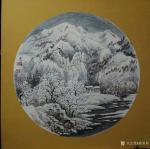 高勇利日志-国画山水画《春夏秋冬》，朋友定制的一套，50*50卡紙圓光。【图3】