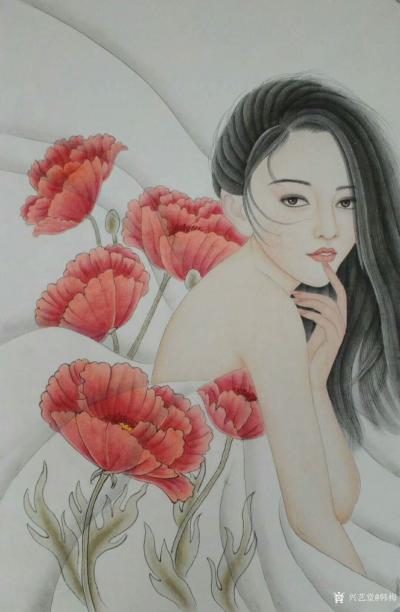 韩梅日记-新近完成的现代工笔人物画8幅，尺寸四尺三开，敬请欣赏。【图4】
