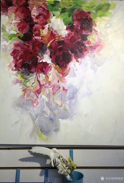 周海波日记-油画《月光下的红牡丹》新表现。  
现代文艺风 ，艺术就应满足当下，为生活增添【图2】