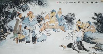 宁建华日记-国画人物画《竹林七贤图》，大六尺，已经完成，配合影照片，献给老师们欣赏指导[握手【图1】