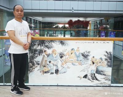 宁建华日记-国画人物画《竹林七贤图》，大六尺，已经完成，配合影照片，献给老师们欣赏指导[握手【图2】