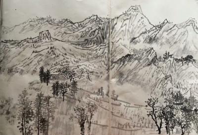 陈秀梅日记-昨天早上七点多我们几位老师约好去贺兰山苏峪口里面写生，对面大山心灵深处在呐喊着，【图6】