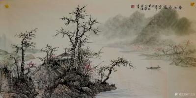 于立江日记-国画山水画新作一组，四尺作品四幅，《春江泛舟图》，《春山无处不飞花》，《春江水暖【图3】