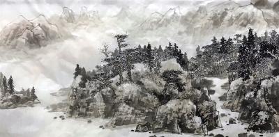 蒋元生日记-每日一画，国画山水画《苗寨印象》，尺寸69*140cm【图1】