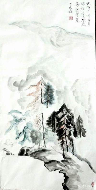 李牧日记-国画山水画《两岸青山相对出，孤帆一片日边来》，《松下茅亭五月凉，汀沙云树晚苍苍》【图2】