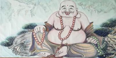 尚建国日记-大肚弥勒山前坐，
手持佛珠心中乐。
笑观眼前窜行人，
敢问谁是有缘客？
【图1】