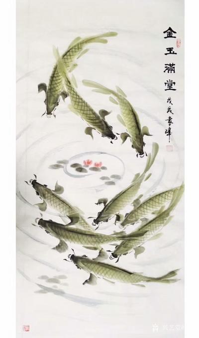 袁峰日记-近期国画花鸟画~鱼系列作品，写意《金玉满堂》，《六顺图》，请欣赏。【图1】