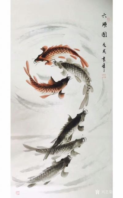 袁峰日记-近期国画花鸟画~鱼系列作品，写意《金玉满堂》，《六顺图》，请欣赏。【图3】