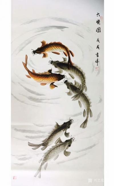 袁峰日记-近期国画花鸟画~鱼系列作品，写意《金玉满堂》，《六顺图》，请欣赏。【图4】