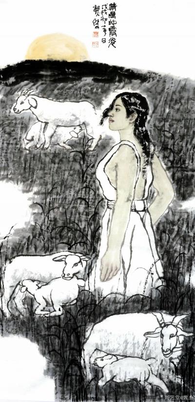 魏杰日记-国画人物画《东坡赏竹图》，《雨打芭蕉》，《清晨的霞光》，《茶香图》，《塞北梅花羌【图3】