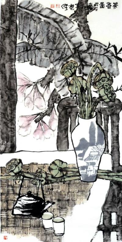 魏杰日记-国画人物画《东坡赏竹图》，《雨打芭蕉》，《清晨的霞光》，《茶香图》，《塞北梅花羌【图4】