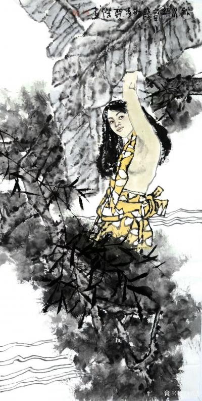 魏杰日记-国画人物画《东坡赏竹图》，《雨打芭蕉》，《清晨的霞光》，《茶香图》，《塞北梅花羌【图6】