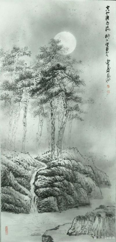 覃莽日记-朋友出题定制一一国画山水画《明月松间照，清泉石上流。》尺寸68x180cm【图1】