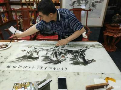 刘建国日记-朝阳区‘’长春德苑”笔会作品《马到成功》，《与你同行》，《雄风》，合影留念。【图3】