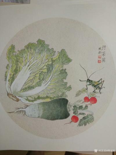 傅斌科日记-创意画《得利图》，《得菜图》，《有缘而来》，尺寸66*66cm。【图1】