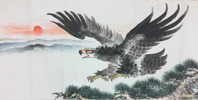 刘慧敏日记-国画动物画，雄鹰一组3幅，尺寸69*139cm。敬请欣赏，欢迎订制。【图2】