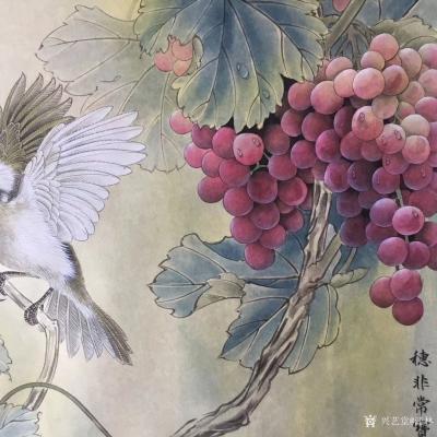 汪林日记-工笔花鸟画《秋声图》，尺寸50x50cm，配局部图
“三光照耀结云棚,就中几穗【图3】