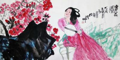 徐立业日记-国画人物画，仕女图系列作品欣赏《赏花》，《贵妃醉酒图》，《秋思图》，《蕉叶淑女图【图1】