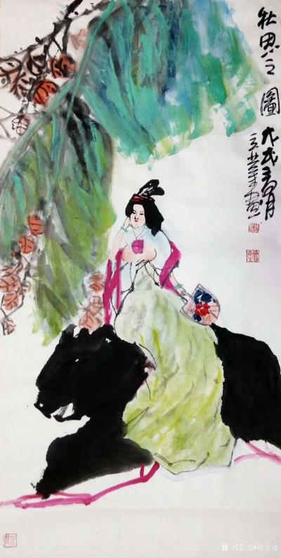 徐立业日记-国画人物画，仕女图系列作品欣赏《赏花》，《贵妃醉酒图》，《秋思图》，《蕉叶淑女图【图2】