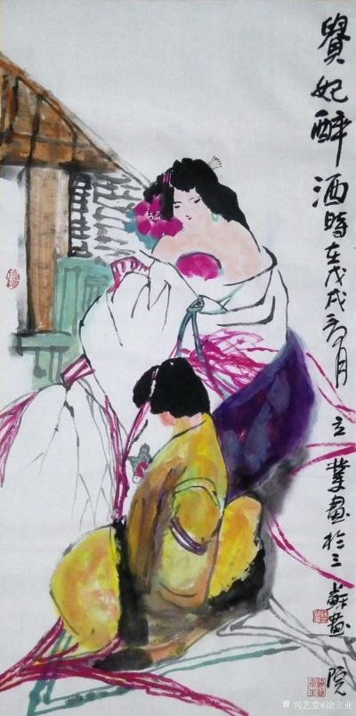 徐立业日记-国画人物画，仕女图系列作品欣赏《赏花》，《贵妃醉酒图》，《秋思图》，《蕉叶淑女图【图5】