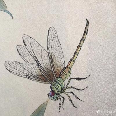 汪林日记-工笔花鸟画《翠竹蜻蜓》，尺寸50x50cm，配局部图，敬请欣赏，欢迎订制【图2】
