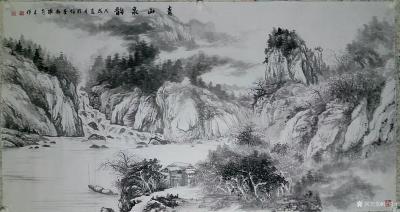 张喜才日记-国画山水画新作《青山泉韵》，六尺97x180cm【图1】